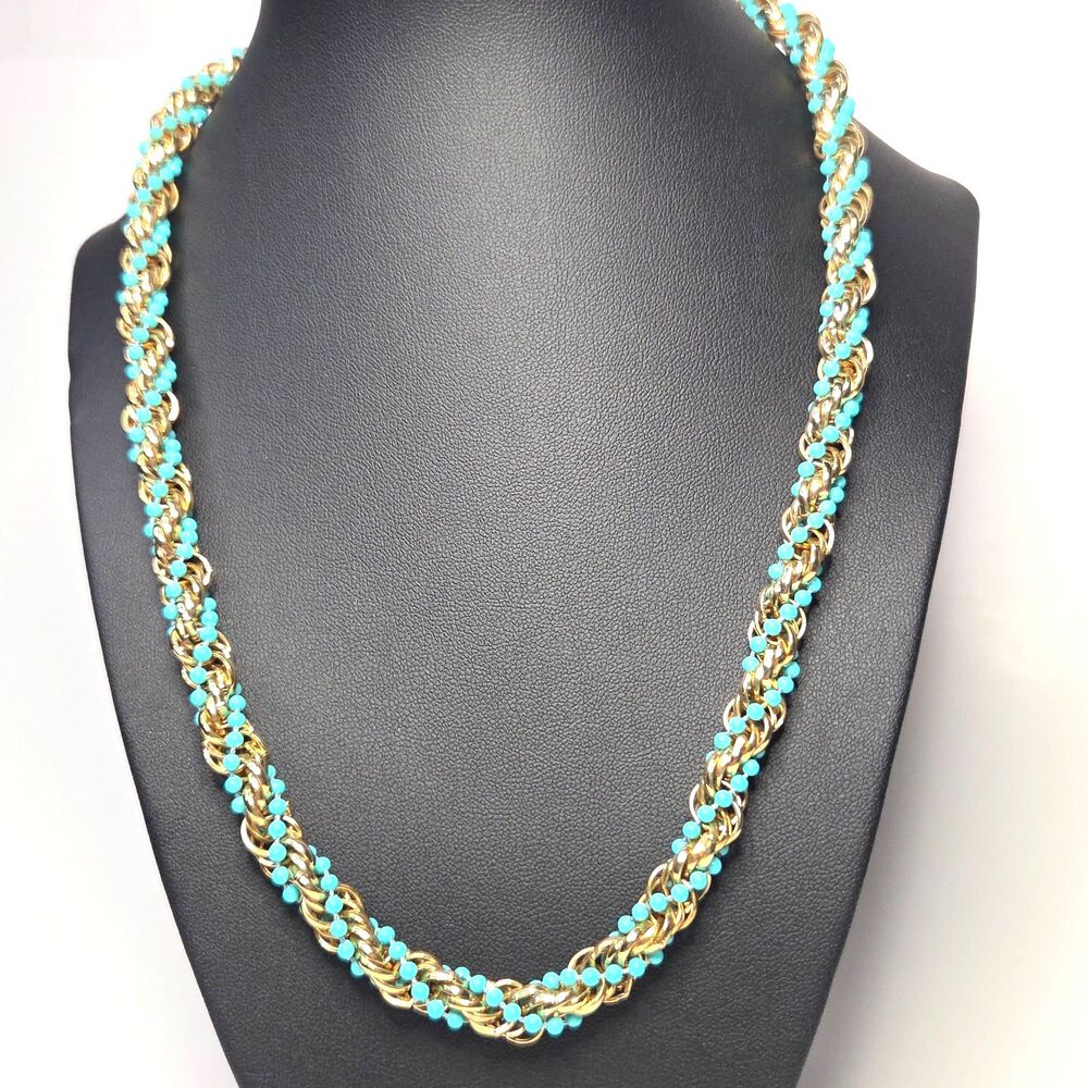 Gold Tone and Turquoise Twist Necklace